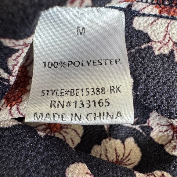 Everleigh Floral Navy Rust Ruffle Wrap Tie Long Sleeve Blouse Medium - Picture 9 of 10